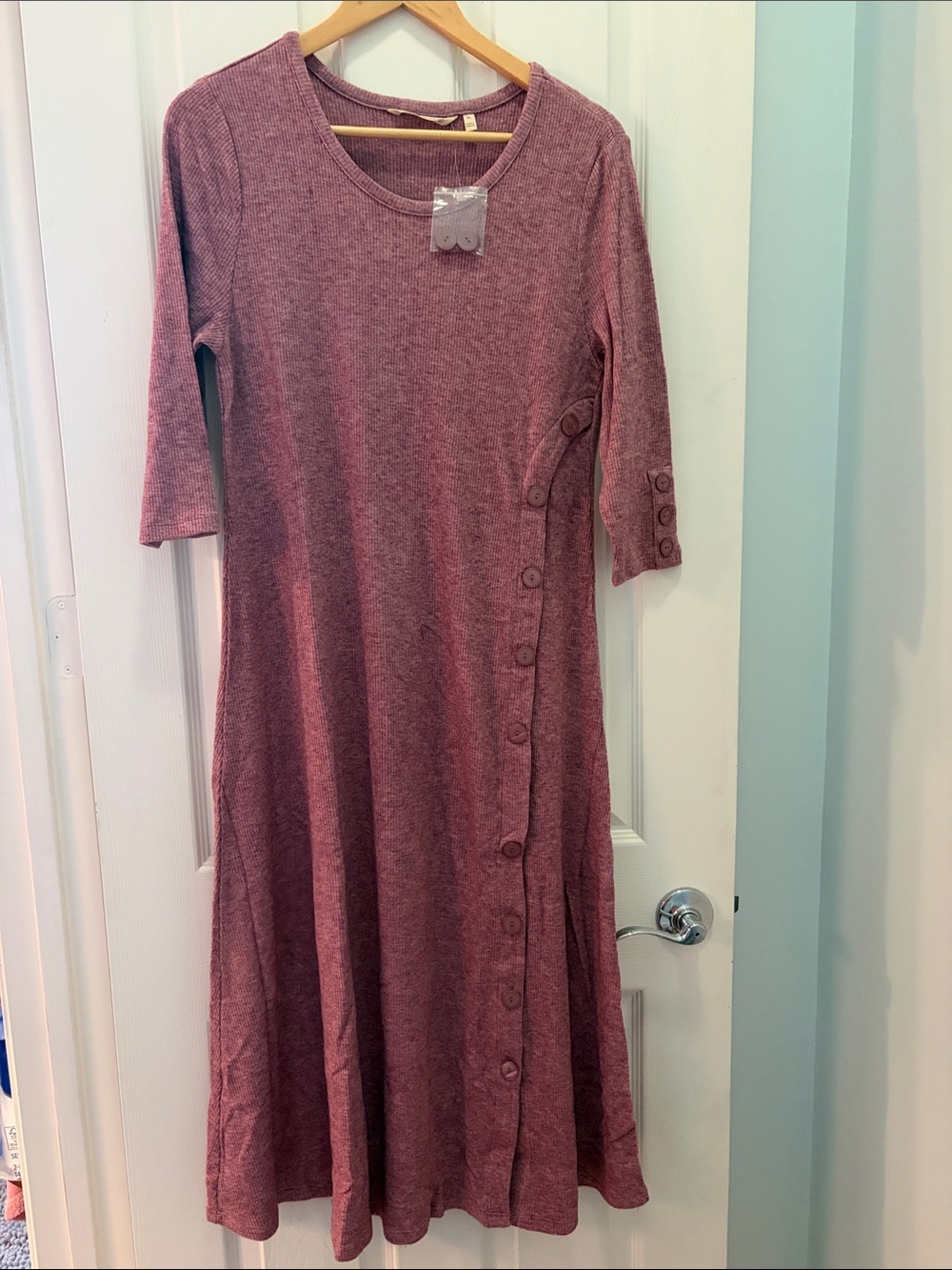 Soft Surroundings Dusty Rose Button-Trim Knit Maxi Dress